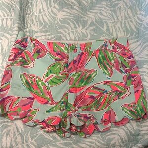 Lilly Pulitzer Pink and Green Leaf Print High Waist Shorts